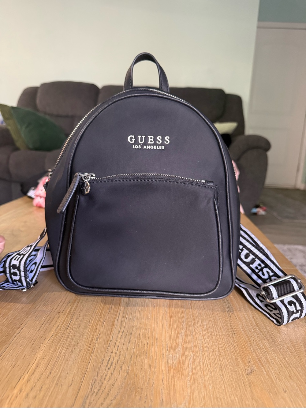 GUESS Black Mini Backpack with Branded Straps
